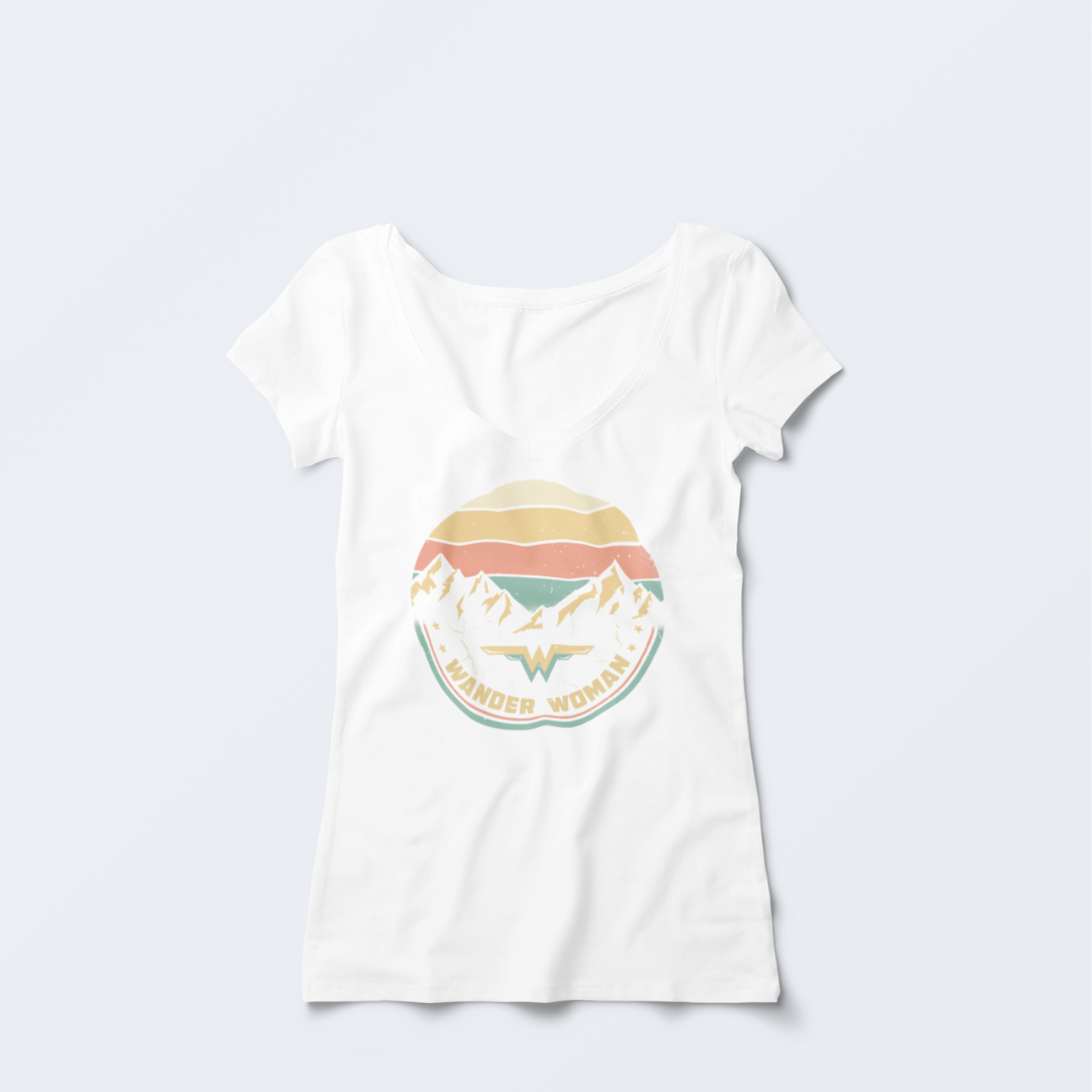 Wander Woman V-Neck -Damen T-Shirt rundes Logo